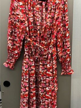 Pinch Pink and Red Floral Long Sleeve Wrap Dress